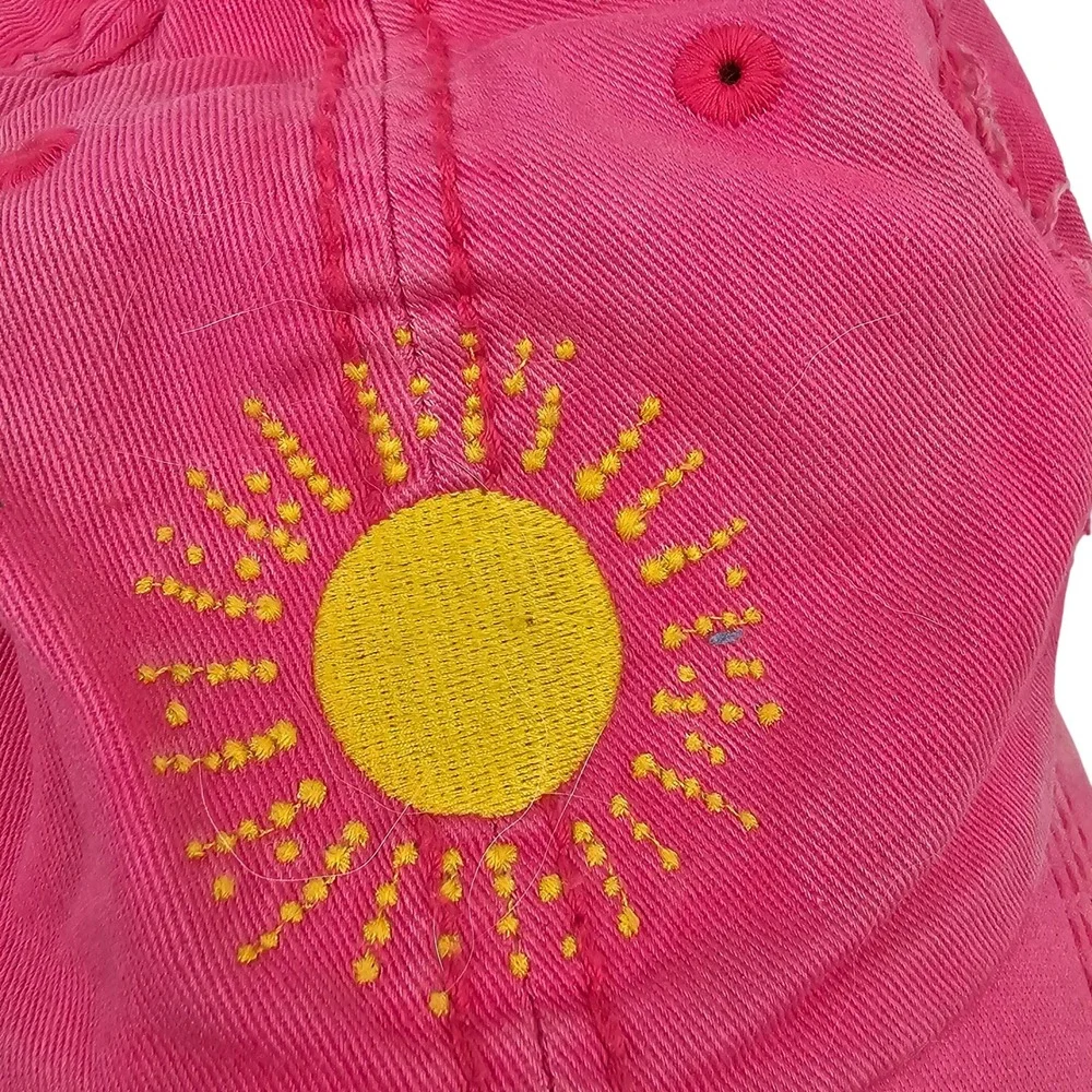 Life‎ is Good Women's Pink Sun Embroidered Distressed Baseball Cap Hat One Size